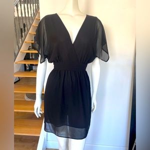 Sin Black kimono sleeve sheer georgette snatch waist v-neck dress size 6